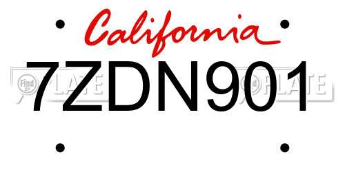 7ZDN901 California License Plate