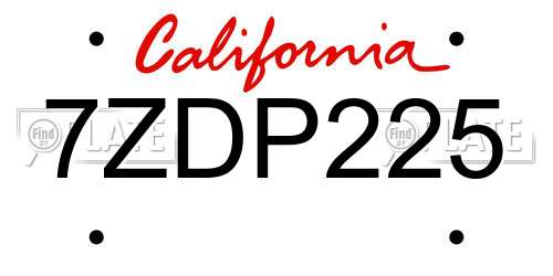 7ZDP225 California License Plate