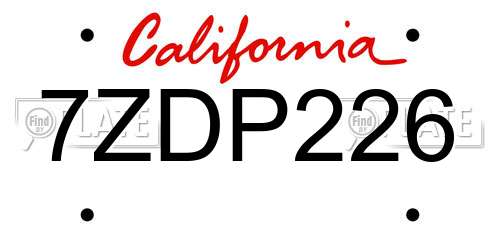 7ZDP226 California License Plate
