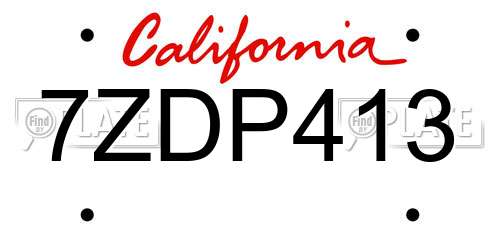 7ZDP413 California License Plate