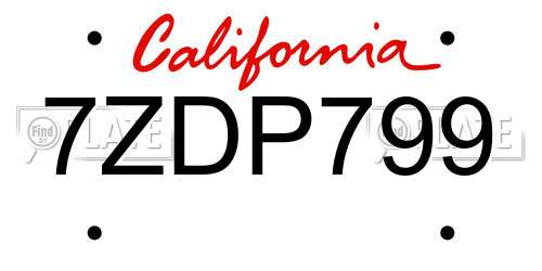 7ZDP799 California License Plate