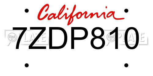 7ZDP810 California License Plate