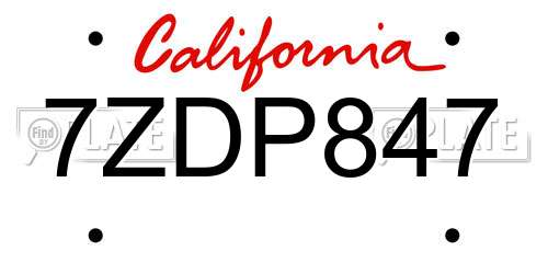7ZDP847 California License Plate
