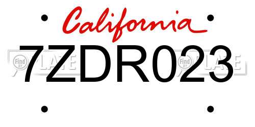 7ZDR023 California License Plate