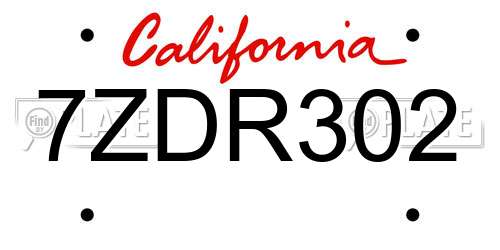 7ZDR302 California License Plate