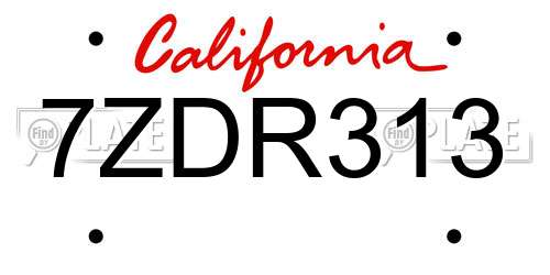 7ZDR313 California License Plate
