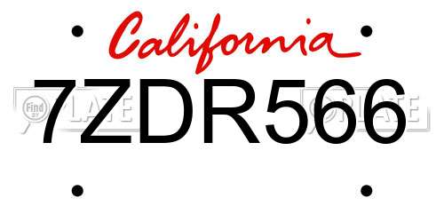7ZDR566 California License Plate
