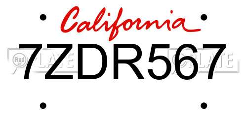 7ZDR567 California License Plate