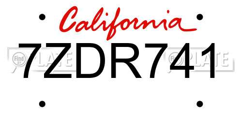 7ZDR741 California License Plate