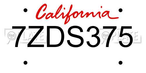 7ZDS375 California License Plate
