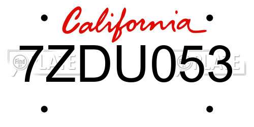 7ZDU053 California License Plate