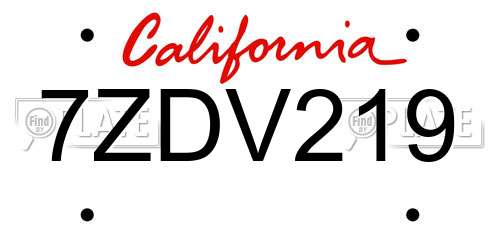 7ZDV219 California License Plate