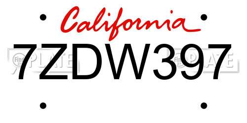 7ZDW397 California License Plate