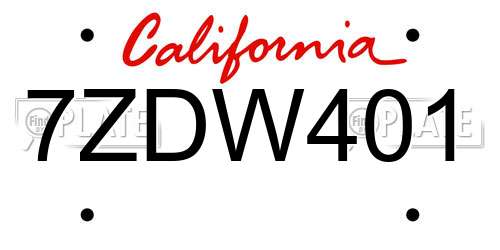 7ZDW401 California License Plate