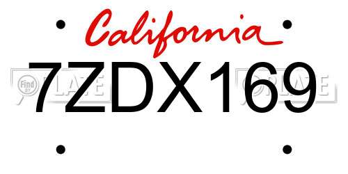 7ZDX169 California License Plate