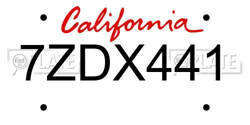 7ZDX441 California License Plate