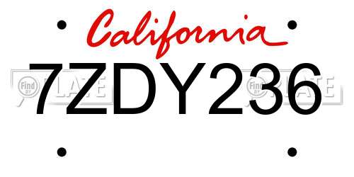 7ZDY236 California License Plate