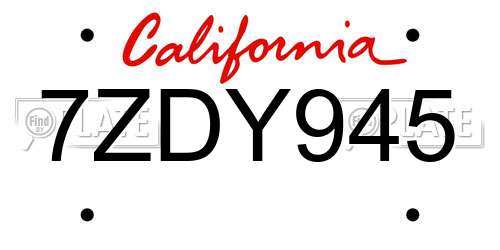 7ZDY945 California License Plate