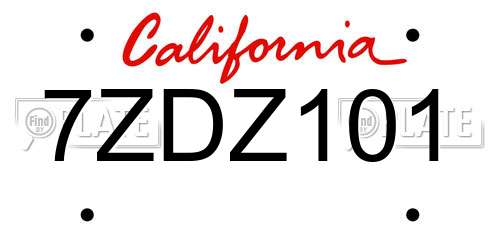 7ZDZ101 California License Plate