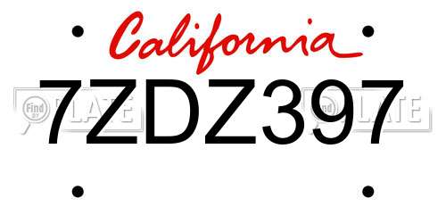 7ZDZ397 California License Plate