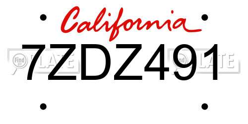 7ZDZ491 California License Plate