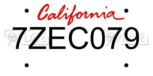 7ZEC079 California License Plate