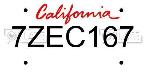 7ZEC167 California License Plate