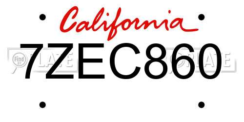 7ZEC860 California License Plate
