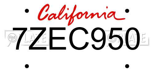 7ZEC950 California License Plate