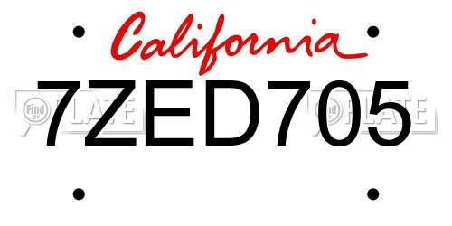 7ZED705 California License Plate