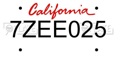 7ZEE025 California License Plate