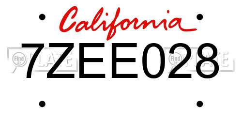 7ZEE028 California License Plate
