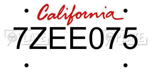 7ZEE075 California License Plate