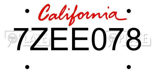 7ZEE078 California License Plate