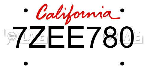 7ZEE780 California License Plate
