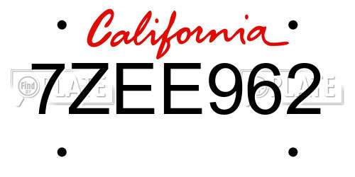 7ZEE962 California License Plate