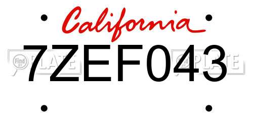7ZEF043 California License Plate