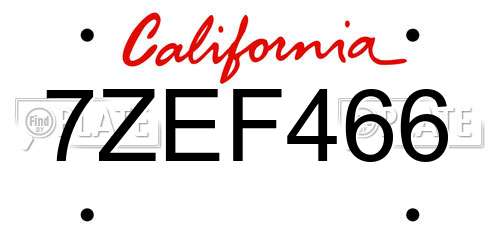 7ZEF466 California License Plate