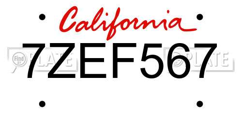 7ZEF567 California License Plate