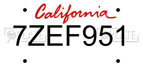 7ZEF951 California License Plate