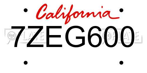 7ZEG600 California License Plate