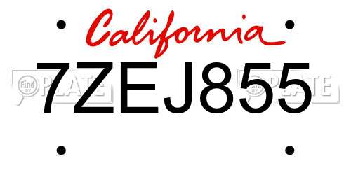 7ZEJ855 California License Plate