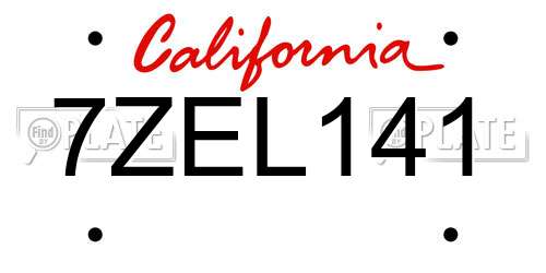 7ZEL141 California License Plate
