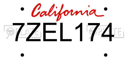 7ZEL174 California License Plate