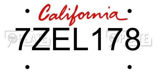 7ZEL178 California License Plate