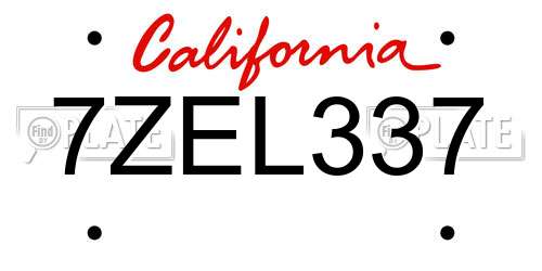 7ZEL337 California License Plate