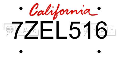 7ZEL516 California License Plate