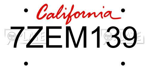7ZEM139 California License Plate