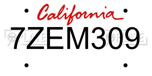 7ZEM309 California License Plate