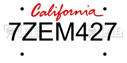 7ZEM427 California License Plate